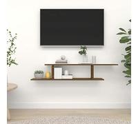 Brown Oak Wall-Mounted Floating Shelves - Stylish Multimedia Storage & Display for Living Room, TV Entertainment Center, 125x18x23 cm, Modern Home Decor Solution
