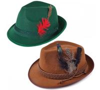 BROWN Oktoberfest Hat + Bavarian Oktoberfest Hat - GREEN : Adult Mens Womens German Beer Festival Accessory Set