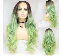 Brown Ombre Light Green Lace Front Synthetic Wigs for Women Long Boucy Curly Mermaid Wigs Heat Resistant Fiber Hair for Party&Cosplay&Daily Wigs 26''