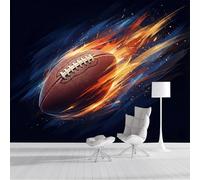Brown Orange Blue Mural Wallpaper, Close-Up Of The Rugby Ball Wallpaper, Trailing Flames Wallcovering for Living Room, TV Backdrop, Hotel Wall Background, 3D Large Wall Mural Silk 400 x 280cm (WxH)