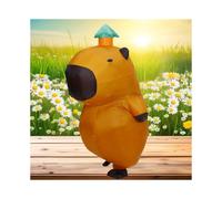 (Brown) Orange Inflatable Capybara Costume with Green Hat - Playful Design for Halloween, Mardi Gras & Outdoor Fun,Includes Fan & Battery Pack
