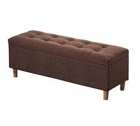 Brown Ottoman with Hind Lid Versatile Shoe Changing Stool Solid Wood Legs 90cm Linen Fabric Ideal for Bedroom & Living Room Seating Sto Solut