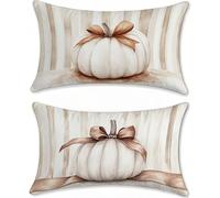 Brown Outdoor Cushions Covers 30x50cm Garden Cushions Waterproof Pumpkin Sofa Cushion for Outdoor Furniture Linen Cushion Cover Set of 2 Decorative Pillows, Oblong Scatter Throw Pillow Covers u-7716