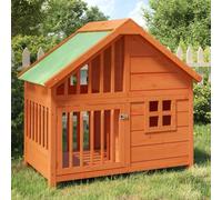 Brown Outdoor Dog Kennel, 96x60.5x87 cm Solid Pine Wood Dog House for Small to Medium Pets, Weatherproof Roof for Backyard Comfort