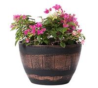 Brown Outdoor Rustic Half Barrel Flower Garden Planter Bowl, Plastic, Large