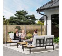 Outsunny 4 Seater Garden Corner Sofa Set With Removable Thick Cushions Teak