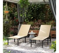 Outsunny Sun Loungers Set of 2, 5-Level Reclining Sunbeds, Khaki, Cream