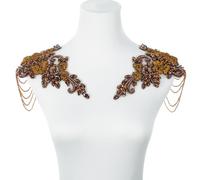 Brown Pair Beaded Rhinestones Applique Embellishment for Clothes,Epaulettes Shoulder Patches Sew-on Diamond Sequin Applique for Wedding Dress DIY Accessories