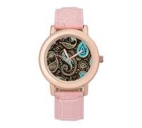 Brown Paisley Pattern Women's Wrist Watch Fashion Wristwatches with Pink Strap Gifts for Women Mother Wife Birthday
