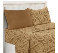 Brown Paisley Sheet Set, Twin - Ultra Soft Deep Pocket | Cooling Wrinkle-Free Microfiber, Boho Floral Print | 4 Piece Set: Fitted, Flat Sheet & 2 Pillowcases | OEKO-TEX, Easy Care