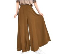 Brown Palazzo Trousers for Women UK Plus Size Summe Trousers Wide Leg Pleated Trousers Swing Trousers Beach Trouser Long Lounge Pants Flared Trousers Culottes for Office Work Holiday Beach
