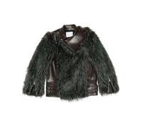 Brown Panelled Leather Jacket with Zip - female - Sacai - Faux Fur & Shearling Jackets - Green - 2XS - Jackets 2XS