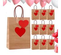 Brown Paper Bags - Heart Shape Gift Bags Set With Handles Tags Strings, Reusable Packaging | Romantic Party Favor Bag With Design For Valentine Wedding Birthday