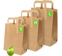 Brown Paper Bags with Handles - Large 12 x 10 x 5", 250 Pack, 80gsm Kraft Material, Takeaway Lunch Grocery Shopping Gift Party