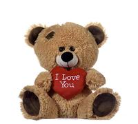 Brown Patchwork Teddy Bear holding Red Heart with "I Love You" written on it (Golden Brown, 10.5")
