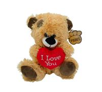 Brown Patchwork Teddy Bear holding Red Heart with "I Love You" written on it (Golden Brown, 8")