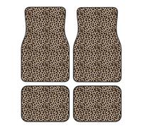 Brown Pattern Leopard Crystal Velvet Car Mat Set Full-Width Printed Polyester Material Universal Non-Slip And Wear-Resistant Car Mat Front And Rear Full Set Black Edging Easy To Clean
