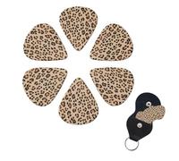 Brown Pattern Leopard Guitar Picks 6 Pack, 0.71mm Thickness Celluloid Bass Pick with Leather Guitar Pick Holder Keychain Abstract Art Pics Plectrum for Acoustic Electric Guitar, Ukulele, Bass