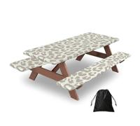 Brown Pattern Leopard Print Picnic Table Bench Cover Outdoor Waterproof Party Decor Camping Accessory