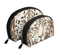 Brown Pattern Leopard Print Shell-Shaped 2-Piece Makeup Bag Set Travel Cosmetic Organiser Stylish Storage for Beauty & Gifts for Women Girls