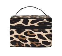 Brown Pattern Leopard -Print Waterproof Large Cosmetic Bag for Travel & Gym, Makeup Organizer with 4 Elastic Straps & Compartments,Premium Twill Fabric.