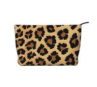 Brown Pattern Leopard Printed Makeup Bag Corduroy Travel Cosmetic Bags Cosmetic Case Toiletry Bag Organizer for Women Mom Girls
