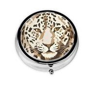 Brown Pattern Leopard Round Pill Box – Full Wrap Printed Metal Travel Pill Organizer, Compact 3-Compartment Mini Pill Case with Secure Snap Closure – Lightweight Portable Gift for Daily Use