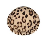 Brown Pattern Leopard Shower Cap for Women Men, Adjustable Reusable Shower Bonnet Double Layer Waterproof Bath Caps, EVA Lining, Elastic Band Hair Cap for All Hair Lengths