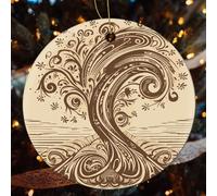 Brown Pattern Tree Ceramic Christmas Ornaments - 1 Pcs Rustic Round Xma Tree Decor with Hanging String, Personalized Vintage Double-Sided Holiday Party Decorations for Xmas Gifts