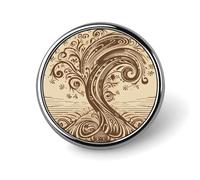 Brown Pattern Tree Lapel Pin Cute Metal Brooch Pin Fashionable Round Badge for Shirts, Hats, Jackets Unique Fashion Accessories Gift for Men & Women