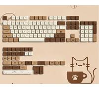 Brown PBT Keycaps 140 Keys XDA Profile Cute Key caps Dye-Sublimation Coffee Cat Keycaps Set Custom Key caps for Cherry Gateron MX Swithes Mechanical Keyboard(Spacebar is 6.25U/7U)