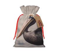 Brown pelican Christmas Gift Bags with Tags & Ribbon Ties, Xmas Drawstring Candy Treat Bag Christmas Gifts Sacks Reusable Gift Wrapping Bags for Holiday Party Favors Small