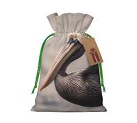 Brown pelican Christmas Gift Bags with Tags & Ribbon Ties, Xmas Drawstring Candy Treat Bag Christmas Gifts Sacks Reusable Gift Wrapping Bags for Holiday Party Favors Small