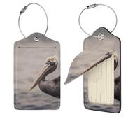 Brown Pelican Luggage Tag TSA Approved, Leather Identifiers Travel Tags for Suitcase, Privacy Cover ID Label with Stainless Steel Loop and Address Card for Travel Bag Tags, Black, 2 Pcs