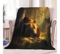 Brown Personalised Throw Blanket, Exquisite Animal Grizzly Bear Printed Blanket for Kids Child Adults Soft Warm - Double Size Flannel Blankets for Bed Sofa and Travel 71 × 87 inch
