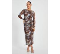 Brown Petite Mesh Midaxi Dress Quiz Brown 8