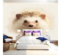 Brown Photo Wallpaper 3D Effect Animal Cute Little Hedgehog Mural Wallpaper Non-Woven Wall Mural, 350 x 256 cm Large Murals Wall Decor for Bedroom, Living Room, Kids Room