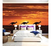 Brown Photo Wallpaper 3D Effect Three Kangaroos at Sunset Mural Wallpaper Non-Woven Wall Mural, 350 x 256 cm Large Murals Wall Decor for Bedroom, Living Room, Kids Room
