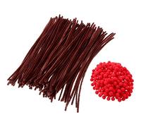 Brown Pipe Cleaners Chenille Stems and Red Pom Poms Fluffy Pompoms for Christmas Reindeer Crafts DIY Making Party Supplies(300 Pieces Set)