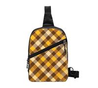 Brown Plaid Foldable Sling Bag for Men Women Water Resistant Chest Bag Yellow Grid Fanny Pack Crossbody Backpack for Travel Hiking Sports