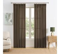 Brown Pleated Linen Curtains 108 Inches Long Farmhouse Semi Sheer Memory Trained Shape Pinch Pleat Drapes with Hooks Back Tab Ripple Fold Curtain for Bedroom Living Room 42x108