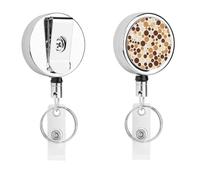 Brown Polka Dot Pattern Badge Reel Heavy Duty Metal Retractable Badge Reels Cute Funny Badge Holder Belt Clip Key Ring Badges Clip for Hanging ID Card Name Key Chain
