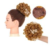 Brown Ponytail Drawstring Bun For Black Women Curly Petal Bun Braided Ponytail Braided Faux Bun Clip On Braided Ponytail Wig Human Curly Hair Wigs for Women (Brown, One Size)