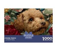 Brown Poodle Dog Jigsaw Puzzle for Adults 1000 Piece Jigsaw Puzzle Floral Background Focus Boost Relaxing Gift for Home and Family 38x26cm/1000pcs