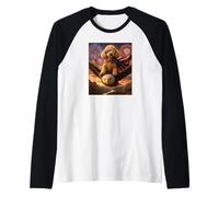 Brown Poodle Dog on Bald Eagle American Flag Glasses USA Raglan Baseball Tee