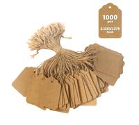 Brown Price Tags with String 1000 PCS, 1.375 x 2.125 Inches, Goefun Kraft Paper Hang Tags for Gift Bags, Hanging, Clothing, Jewelry, Garage/Yard Sale, Inventory, 250 GSM