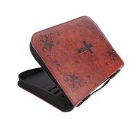 Brown PU Leather Bible Cover with Handle for Church Men | Vintage Embossed Cross Finish, Inner Compartments and Shoulder Strap, Secure Zipper for Notebooks Documents