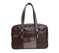 Brown PU Leather Itabag Japanese School Bag with Clear Display Pocket, Academy Style Single Shoulder Kawaii Bag for School, Travel, Daily