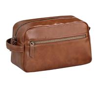 Brown PU Leather Toiletry Bag, Large Capacity Travel Wash Bag for Men, Cosmetic Bag with Multiple Compartments, 9.8 x 4.1 x 5.7 in for Business Trip & Daily Use