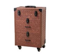Brown PU Rolling Makeup Case with Drawers, Professional Cosmetic Trolley with Lockable Latches, Telescopic Handle & 360° Wheels for Makeup Artists